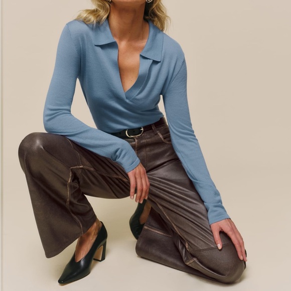 Petites Veda Kennedy Wide Leg Leather Pant like new - Picture 4 of 6